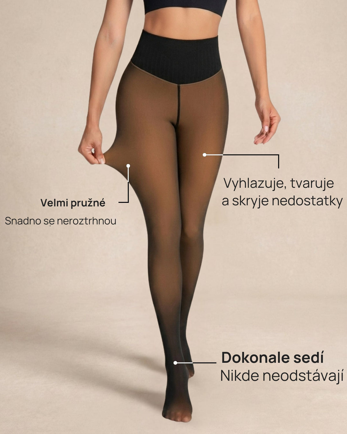 Termo punčocháče s fleecem a vzhledem silonek